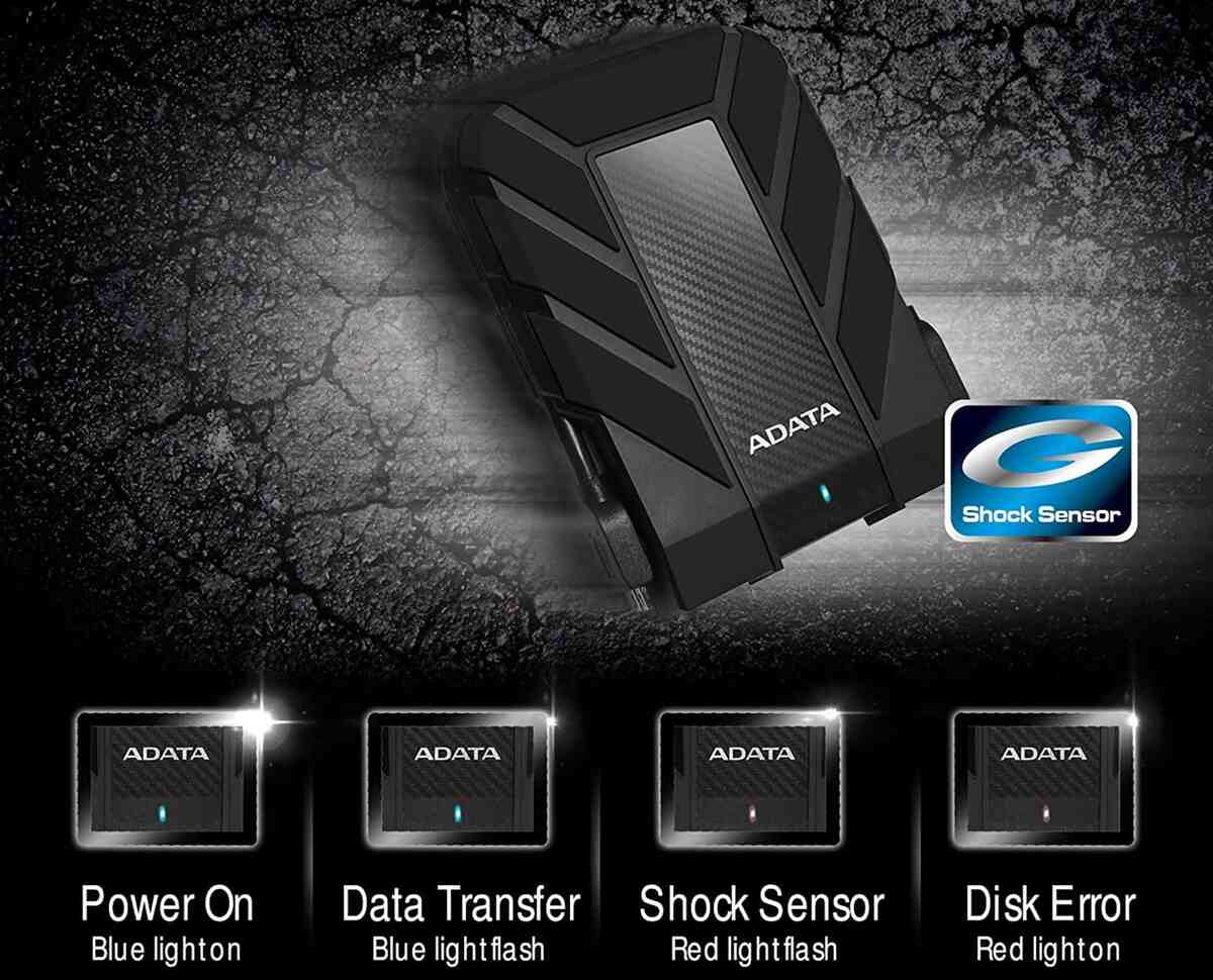 هارد اکسترنال ای دیتا مدل HD710 Pro ظرفیت 2 ترابایت مجهز به سنسور تشخیص شوک و لرز است.